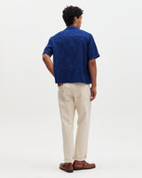 Curzon - Blue Jacquard Viscose Short-Sleeve Shirt