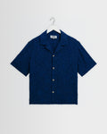 Curzon - Blue Jacquard Viscose Short-Sleeve Shirt