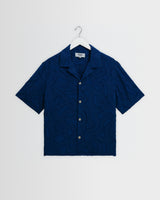 Curzon - Blue Jacquard Viscose Short-Sleeve Shirt