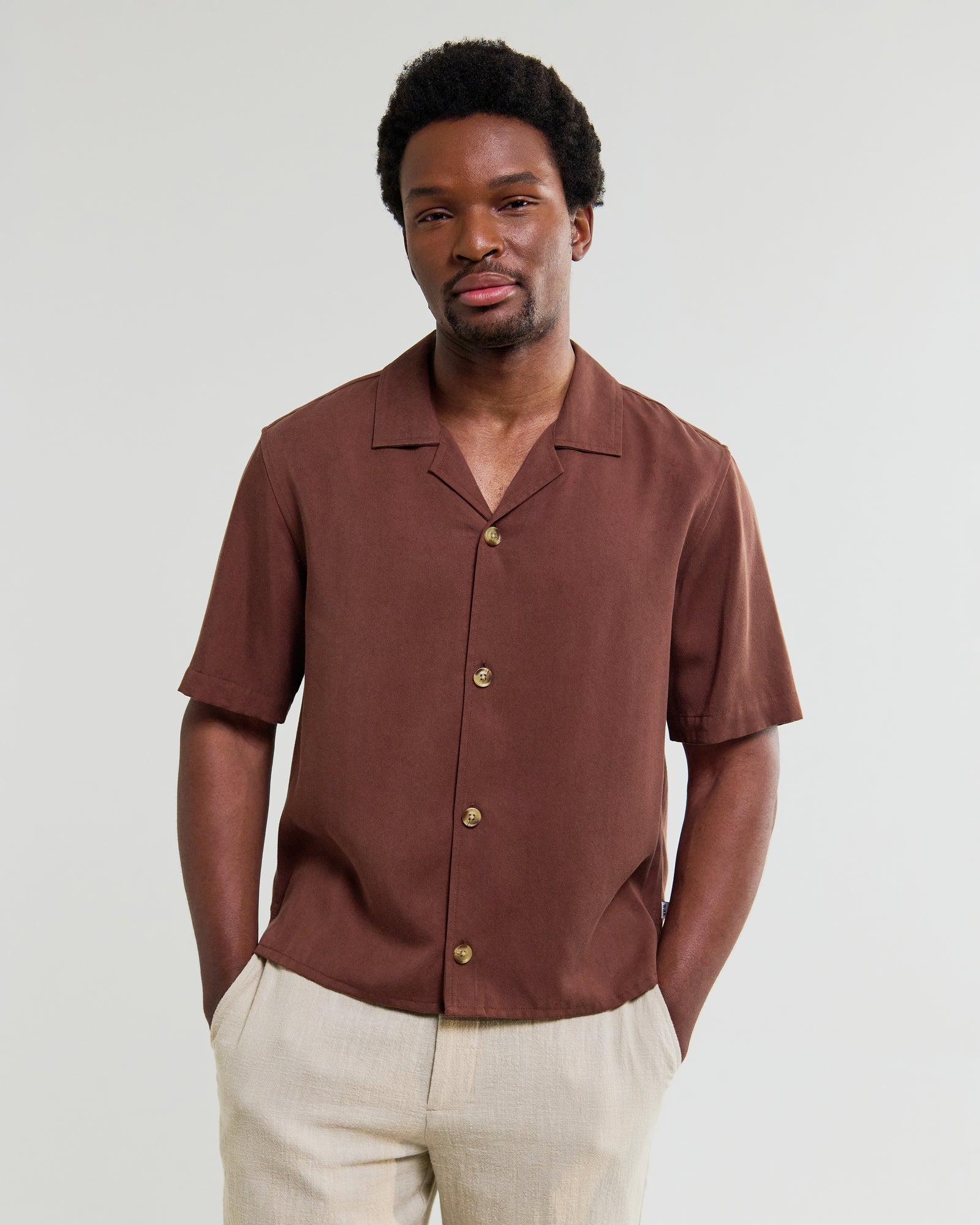 Men's Brown Lyocell Twill Short-Sleeve Shirt
