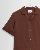 wax london men's Curzon - Brown Lyocell Twill Short-Sleeve Shirt