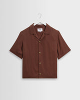 wax london men's Curzon - Brown Lyocell Twill Short-Sleeve Shirt