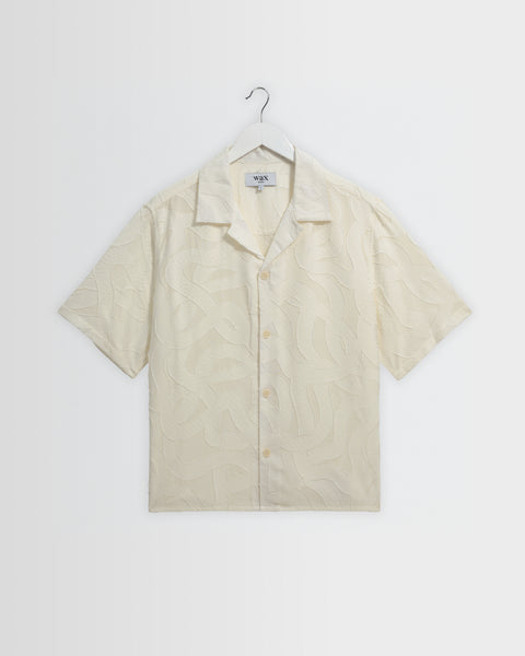 Curzon - Ecru Jacquard Viscose Short-Sleeve Shirt