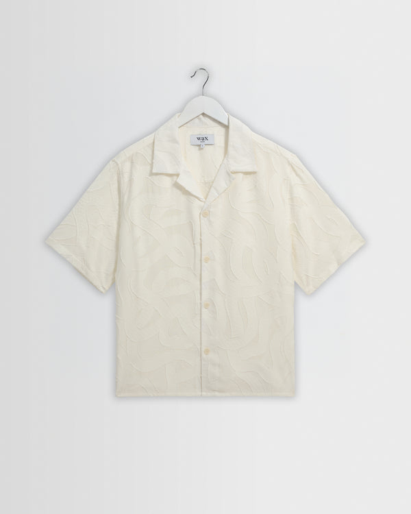 Curzon - Ecru Jacquard Viscose Short-Sleeve Shirt