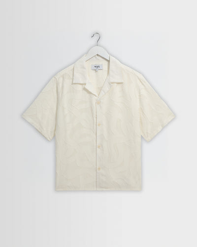 Curzon - Ecru Jacquard Viscose Short-Sleeve Shirt