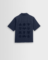 Curzon - Navy Grid Applique Short-Sleeve Shirt