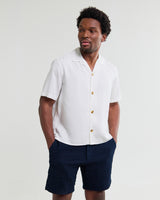 wax london men's Curzon - Off White Lyocell Twill Short-Sleeve Shirt