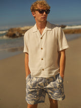 wax london men's Curzon - Off White Lyocell Twill Short-Sleeve Shirt