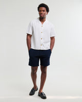 wax london men's Curzon - Off White Lyocell Twill Short-Sleeve Shirt
