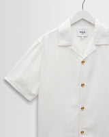 wax london men's Curzon - Off White Lyocell Twill Short-Sleeve Shirt
