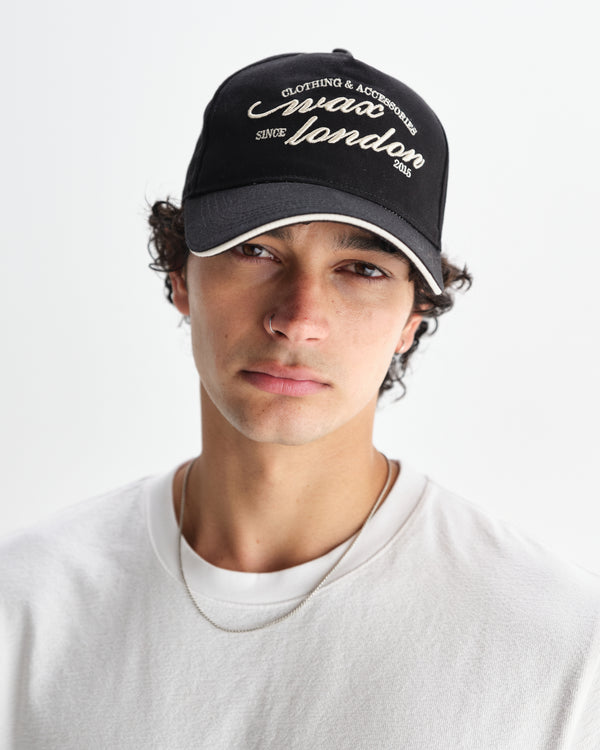 wax london men's Dale - Black Script Trucker Cap