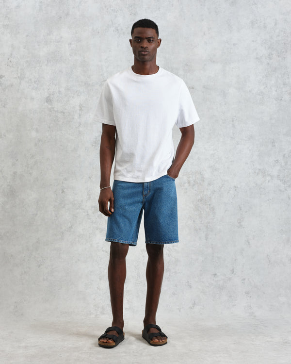 wax london men's Dalston - Mid-Blue Denim Shorts