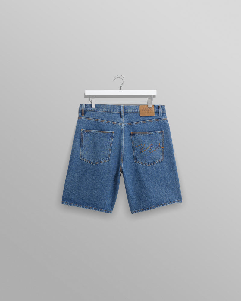 wax london men's Dalston - Mid-Blue Denim Shorts