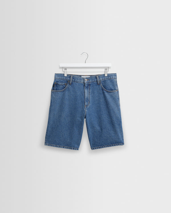 wax london men's Dalston - Mid-Blue Denim Shorts