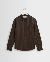wax london men's Dartford - Brown Brushed Stripe Shirt
