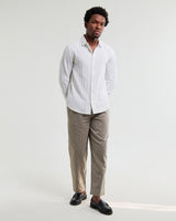 wax london men's Dartford - White Dobby Stripe Organic Cotton Shirt