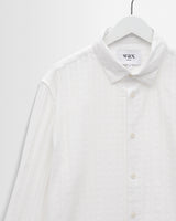 wax london men's Dartford - White Dobby Stripe Organic Cotton Shirt