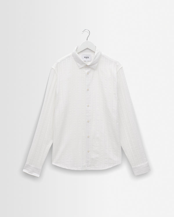 wax london men's Dartford - White Dobby Stripe Organic Cotton Shirt