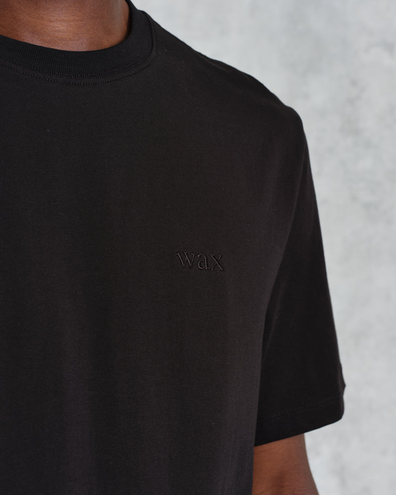 wax london men's Dean - Black Embroidered Logo Organic Cotton T-Shirt