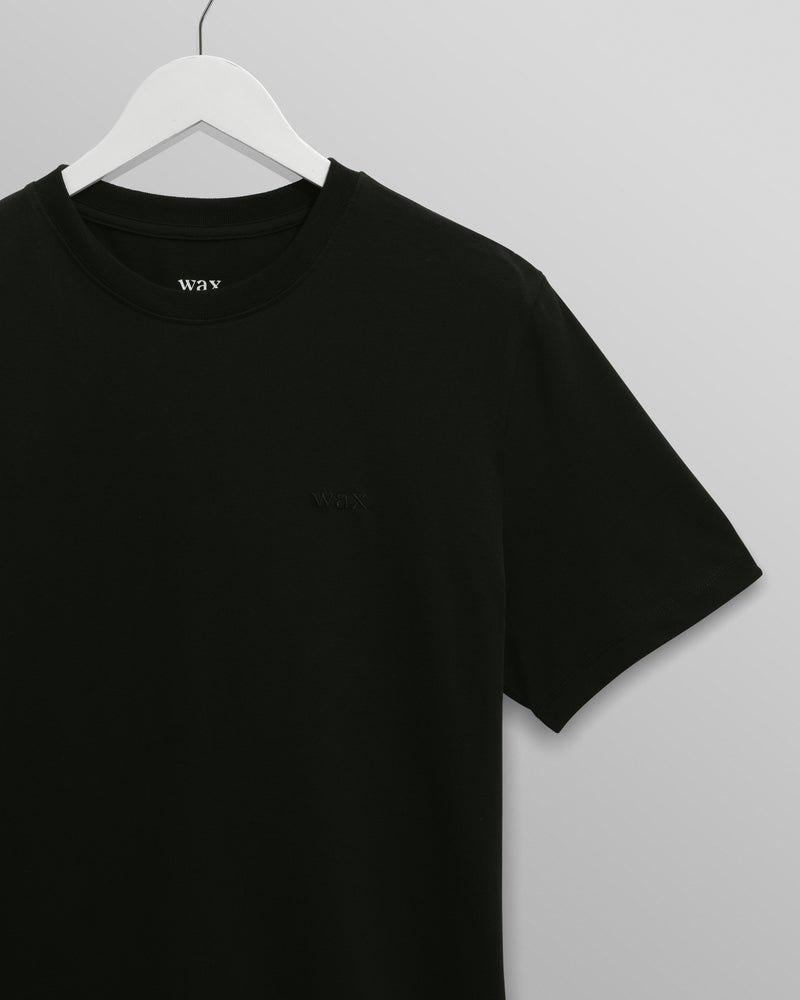 wax london men's Dean - Black Embroidered Logo Organic Cotton T-Shirt