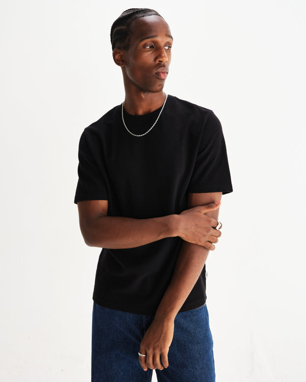 wax london men's Dean - Black Textured Organic Cotton T-Shirt