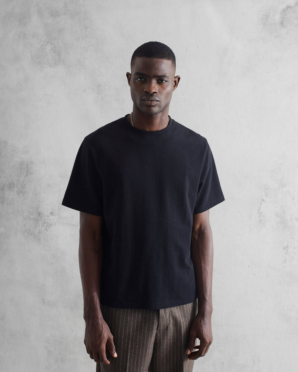 wax london Dean - Black Textured Organic Cotton T-Shirt