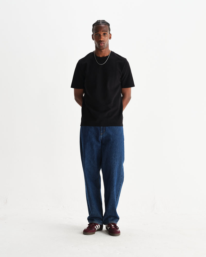 wax london men's Dean - Black Textured Organic Cotton T-Shirt