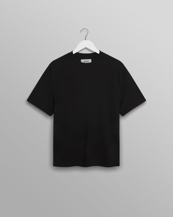 wax london men's Dean - Black Textured Organic Cotton T-Shirt