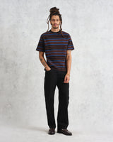 wax london Dean - Blue And Brown Striped Organic Cotton T-Shirt