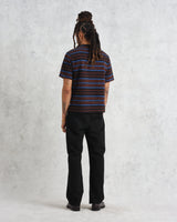 wax london Dean - Blue And Brown Striped Organic Cotton T-Shirt