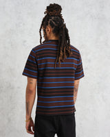 wax london Dean - Blue And Brown Striped Organic Cotton T-Shirt