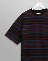 wax london Dean - Blue And Brown Striped Organic Cotton T-Shirt