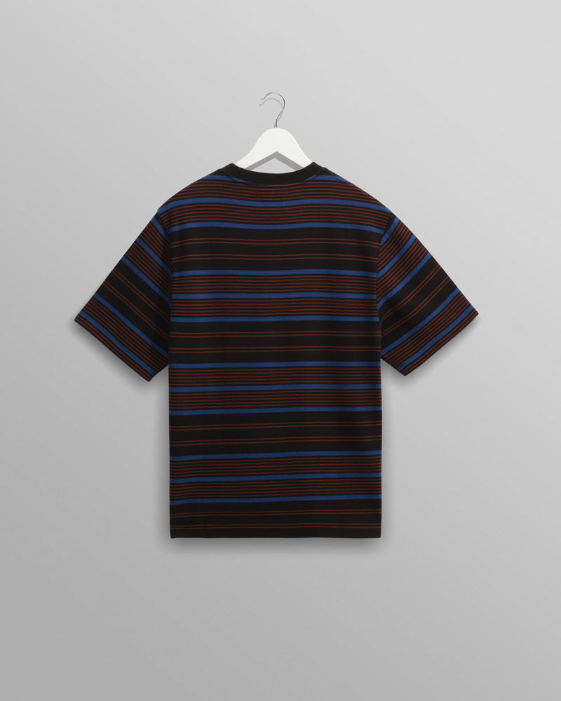 wax london Dean - Blue And Brown Striped Organic Cotton T-Shirt