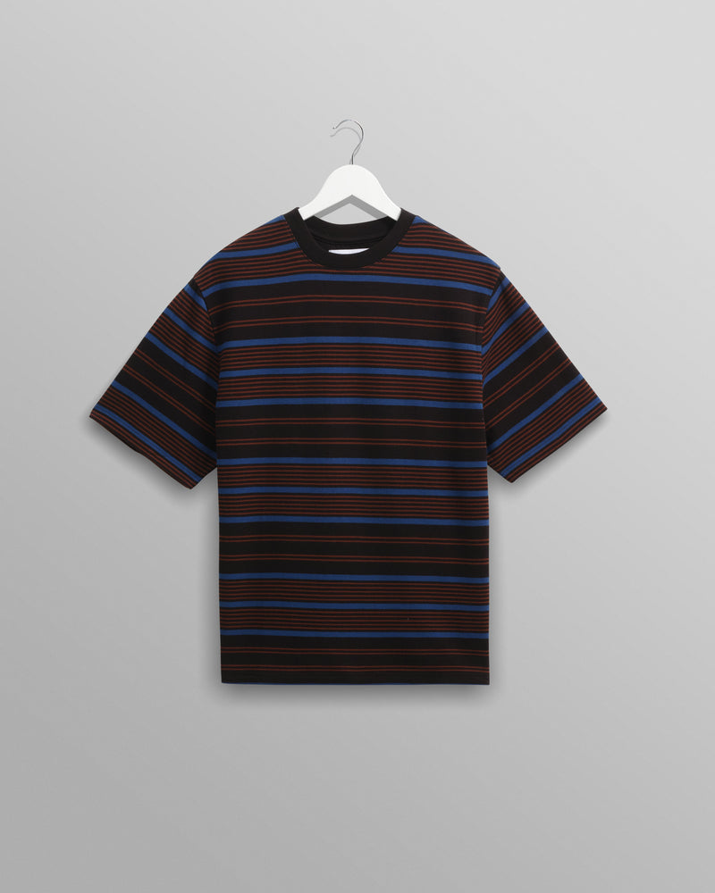 wax london Dean - Blue And Brown Striped Organic Cotton T-Shirt