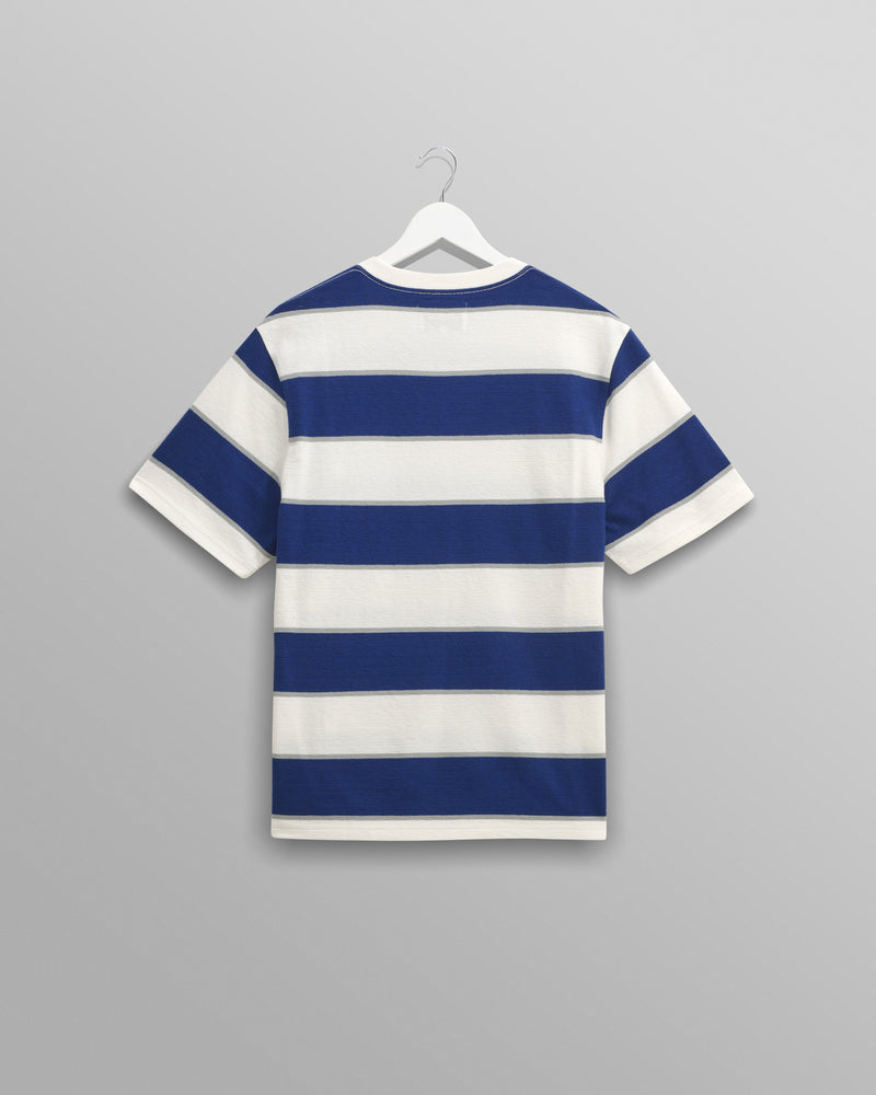 wax london Dean - Blue And Ecru Stripe Textured Organic Cotton T-Shirt