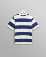 wax london Dean - Blue And Ecru Stripe Textured Organic Cotton T-Shirt