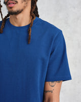 wax london Dean - Blue Textured Organic Cotton T-Shirt