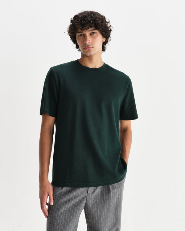 wax london men's Dean - Bottle Green Textured Organic Cotton T-Shirt