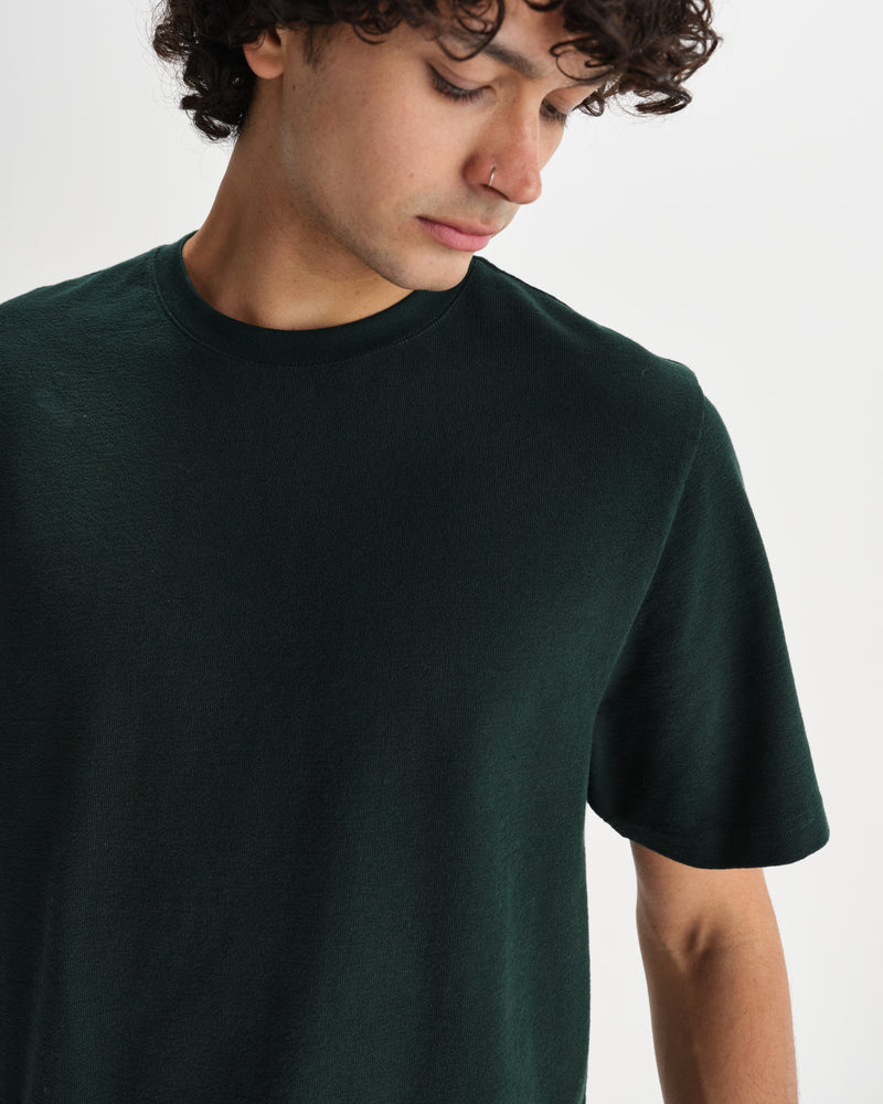 wax london men's Dean - Bottle Green Textured Organic Cotton T-Shirt