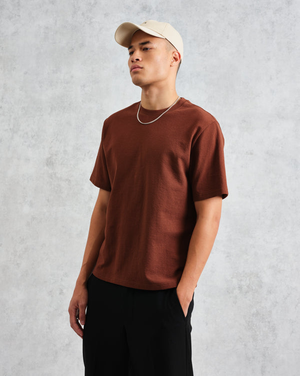 wax london Dean - Brown Textured Organic Cotton T-Shirt