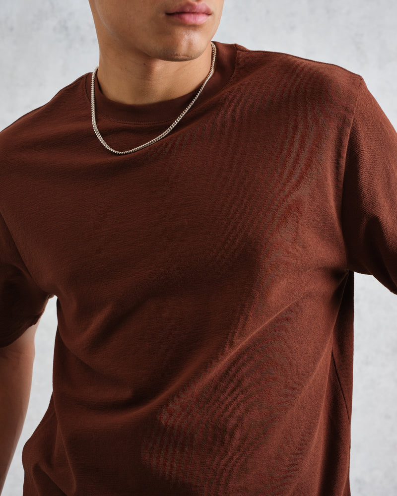 wax london Dean - Brown Textured Organic Cotton T-Shirt