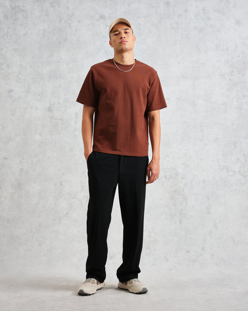 wax london Dean - Brown Textured Organic Cotton T-Shirt