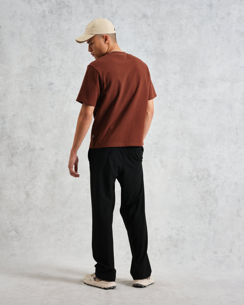 wax london Dean - Brown Textured Organic Cotton T-Shirt