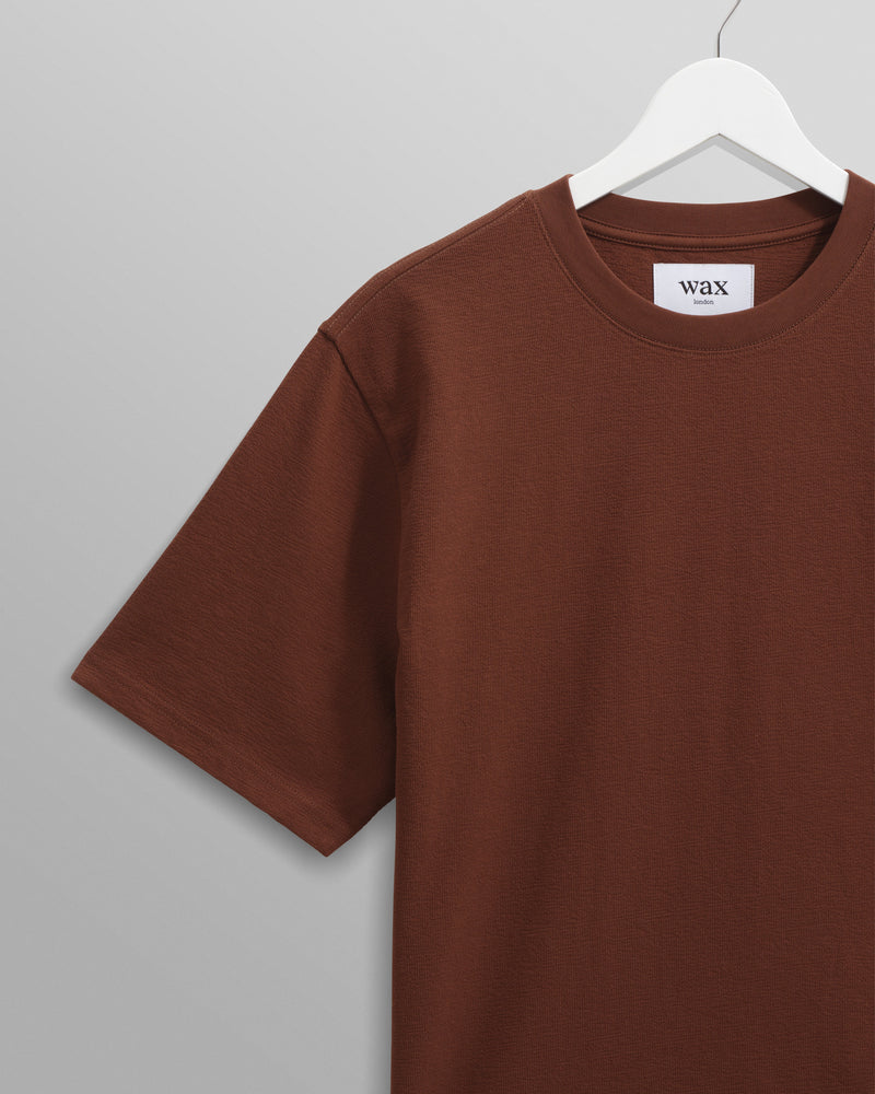 wax london Dean - Brown Textured Organic Cotton T-Shirt