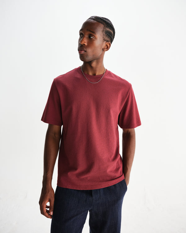 wax london men's Dean - Burgundy Textured Organic Cotton T-Shirt