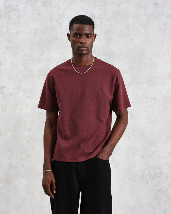 wax london Dean - Burgundy Textured Organic Cotton T-Shirt