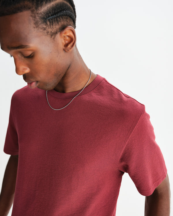 wax london men's Dean - Burgundy Textured Organic Cotton T-Shirt