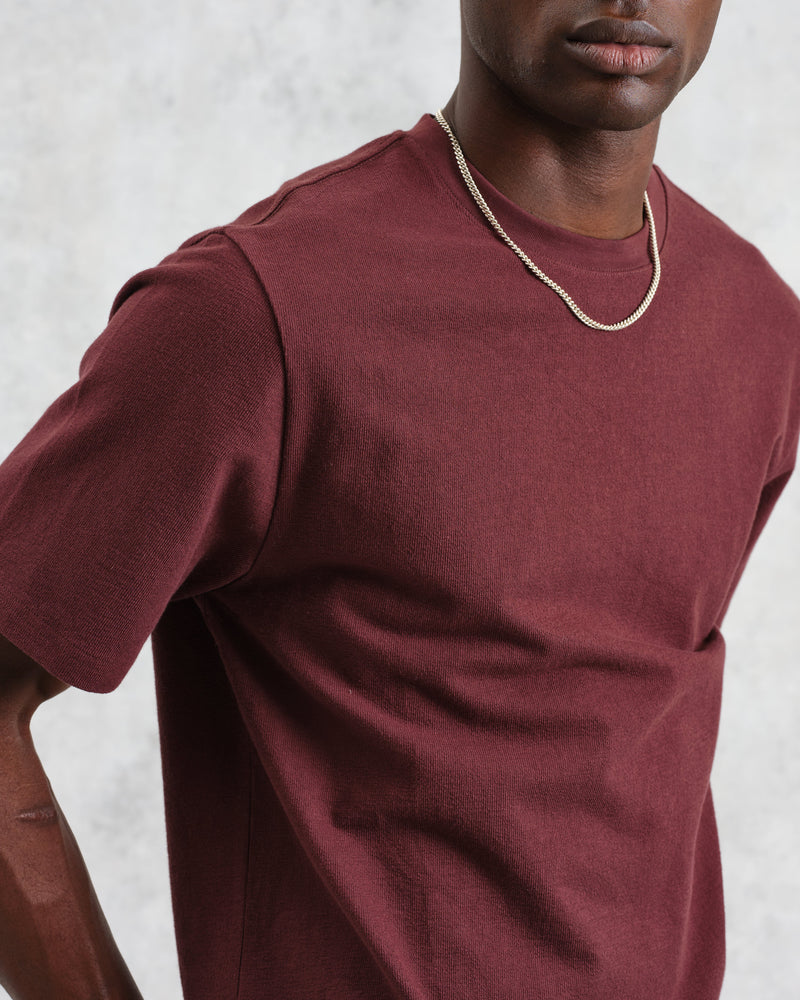 wax london Dean - Burgundy Textured Organic Cotton T-Shirt