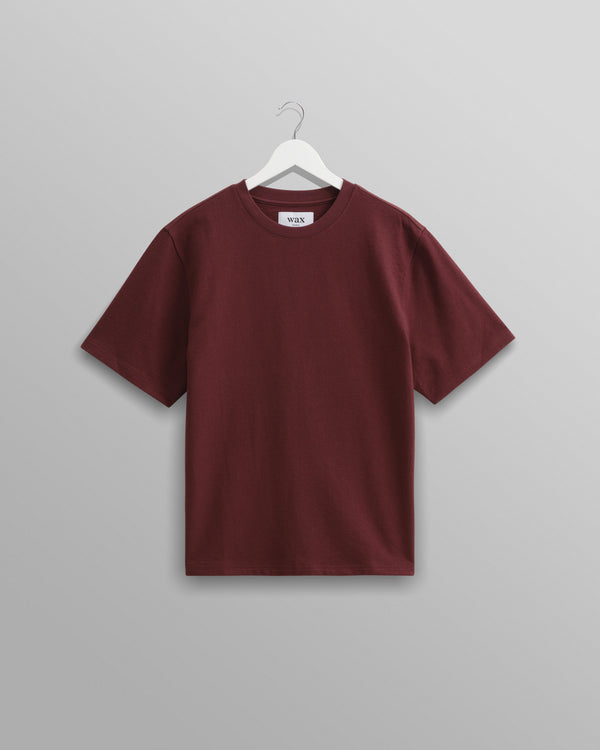 wax london burgundy textured organic cotton t shirt front