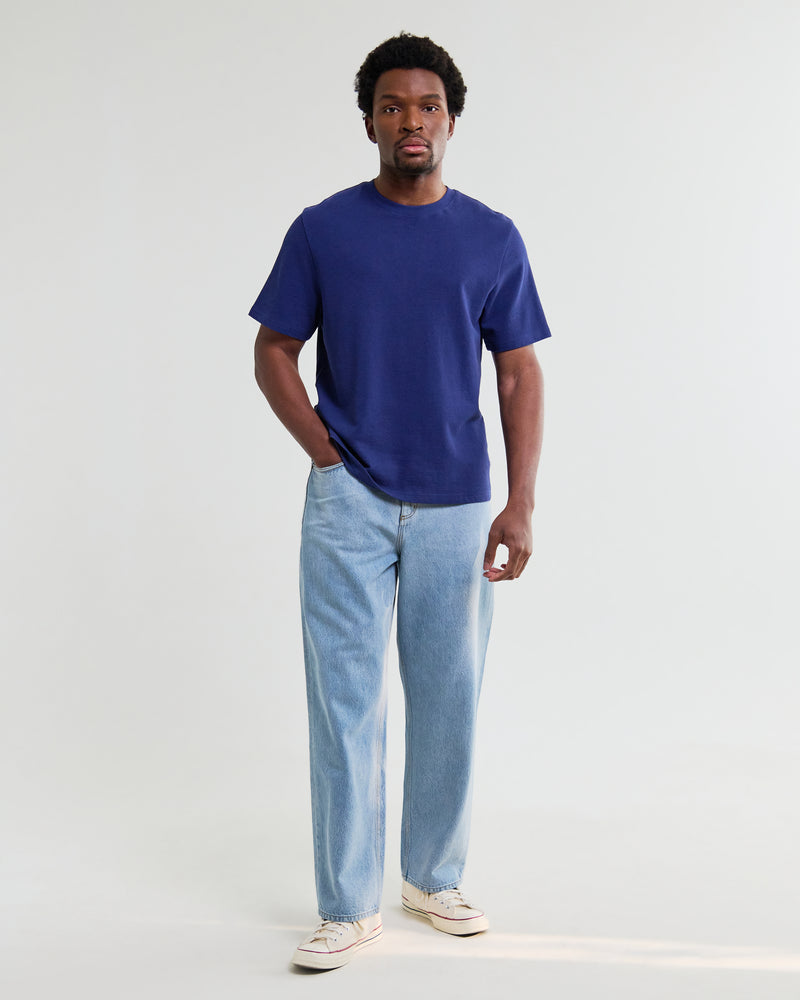 Men's Cobalt Blue Textured Organic Cotton T-Shirt | Wax London